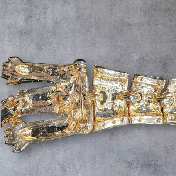 Vintage 1990s Articulated Pave Rhinestone & Enamel Tiger Shoulder Brooch - Picture 6 of 7